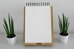 plants next to white notebook
